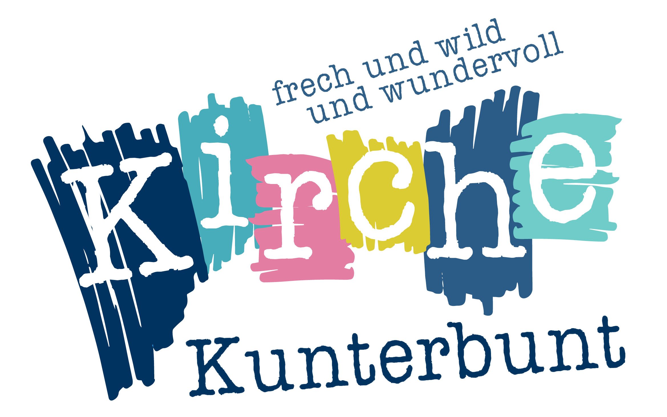 Logo der "Kirche Kunterbunt" mit dem Claim "frech und wild und wundervoll"