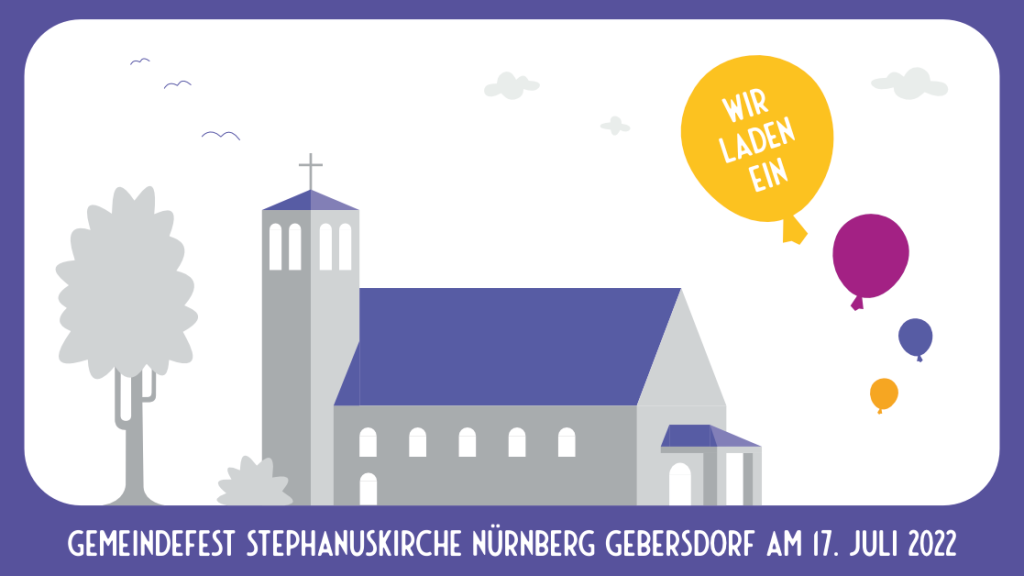 Werbemotiv Gemeindefest mit gezeichneter Kirche