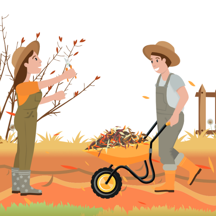 Kehrd wärd im Herbst, Bild mit zwei gezeichneten Gärtnern
